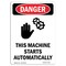 Signmission OSHA Danger Sign, This Machine Starts, 10in X 7in Rigid Plastic, 7" W, 10" H, Portrait OS-DS-P-710-V-1590 - alternate 1